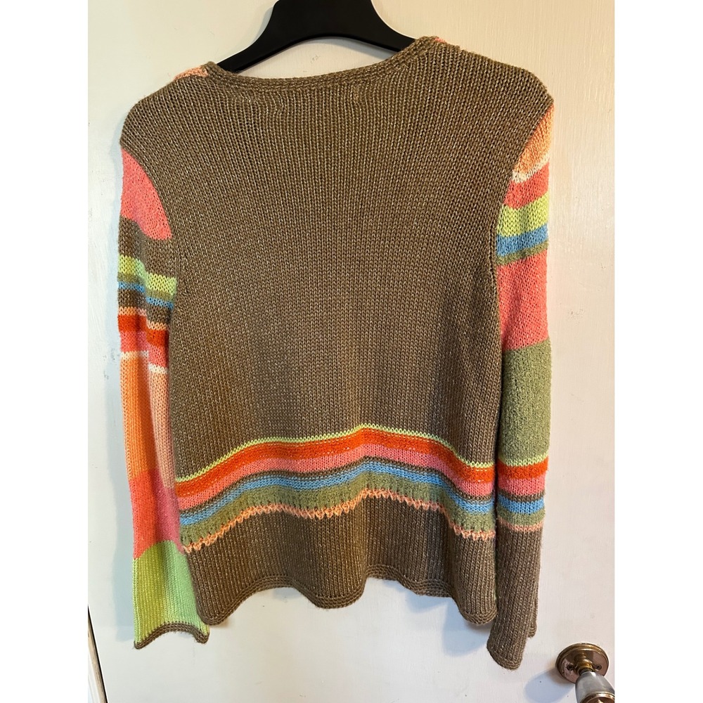 Crazy Horse Collection Colorful Cardigan Sweater Striped Colorblock Woman's Med. - Picture 7 of 10